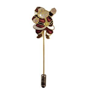 Centennia 1979 Vintage Gold Tone Red Enamel Christmas Santa Stick Pin, Signed